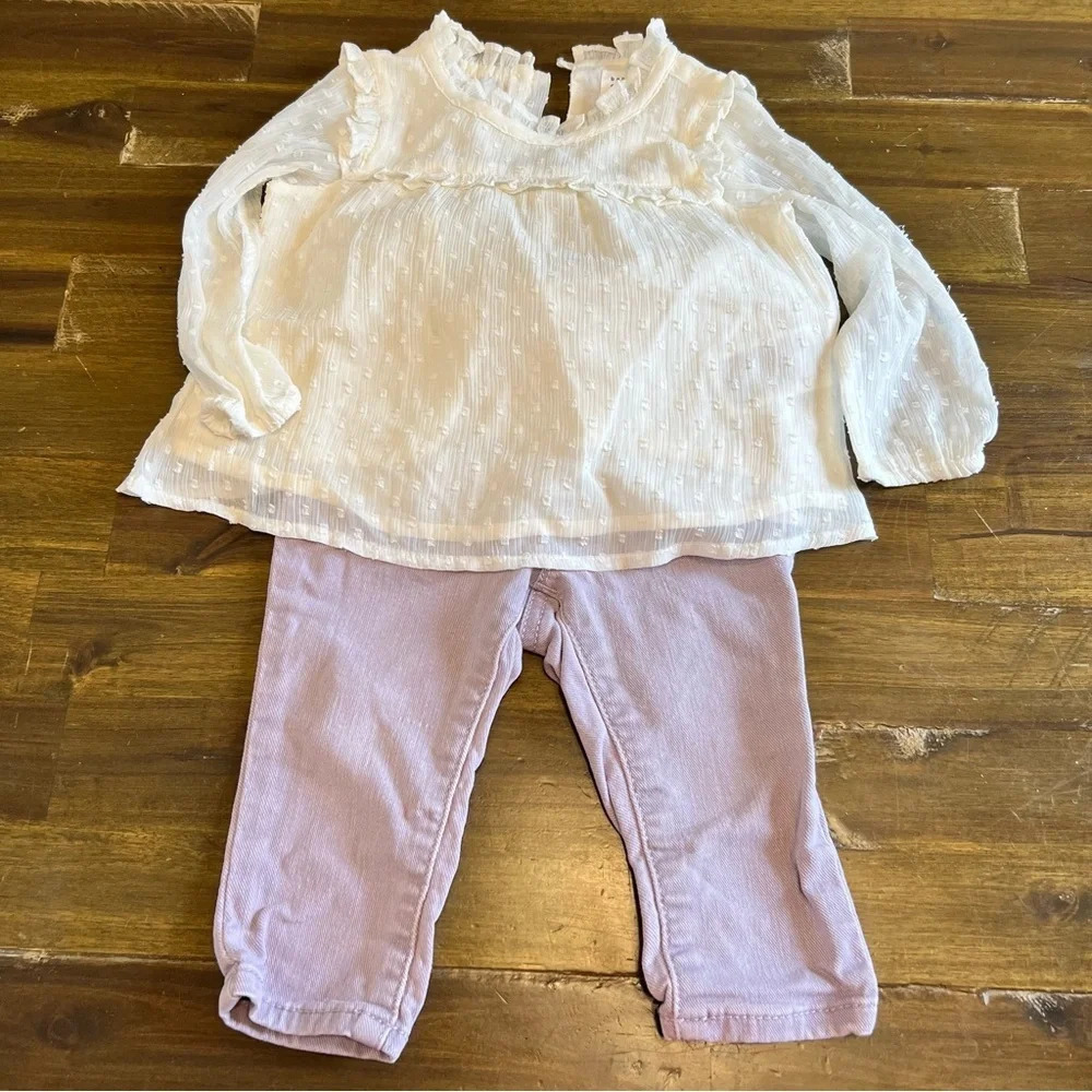 Gap Boho Set Bundle Top Ruffle Dot Sheer Legging Jeans Purple Pull on 12-18 M